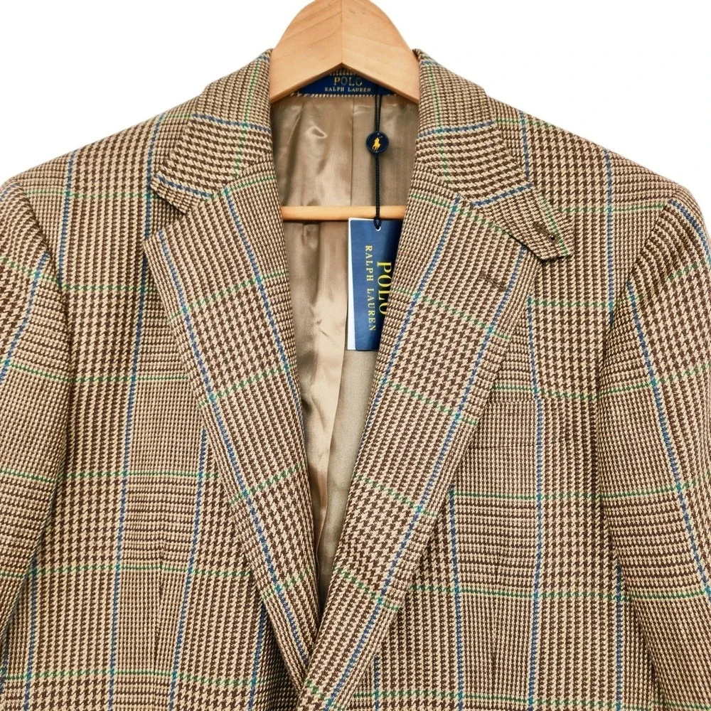 Polo Ralph Lauren Glen Plaid Blazer 40R Men Linen Brown Academia Italy NEW $1198